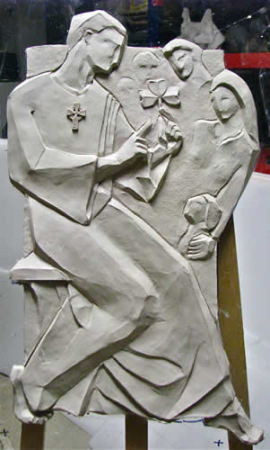 St Patrick sculpture (Holy Trinity) early progress in clay